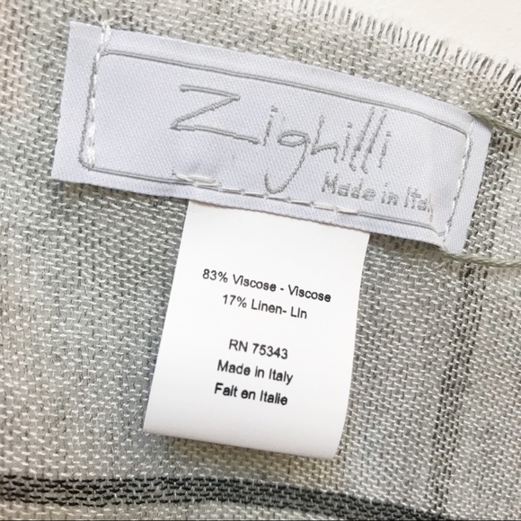 Zighilli Italian Gray Plaid Viscose Linen Scarf - Picture 9 of 11